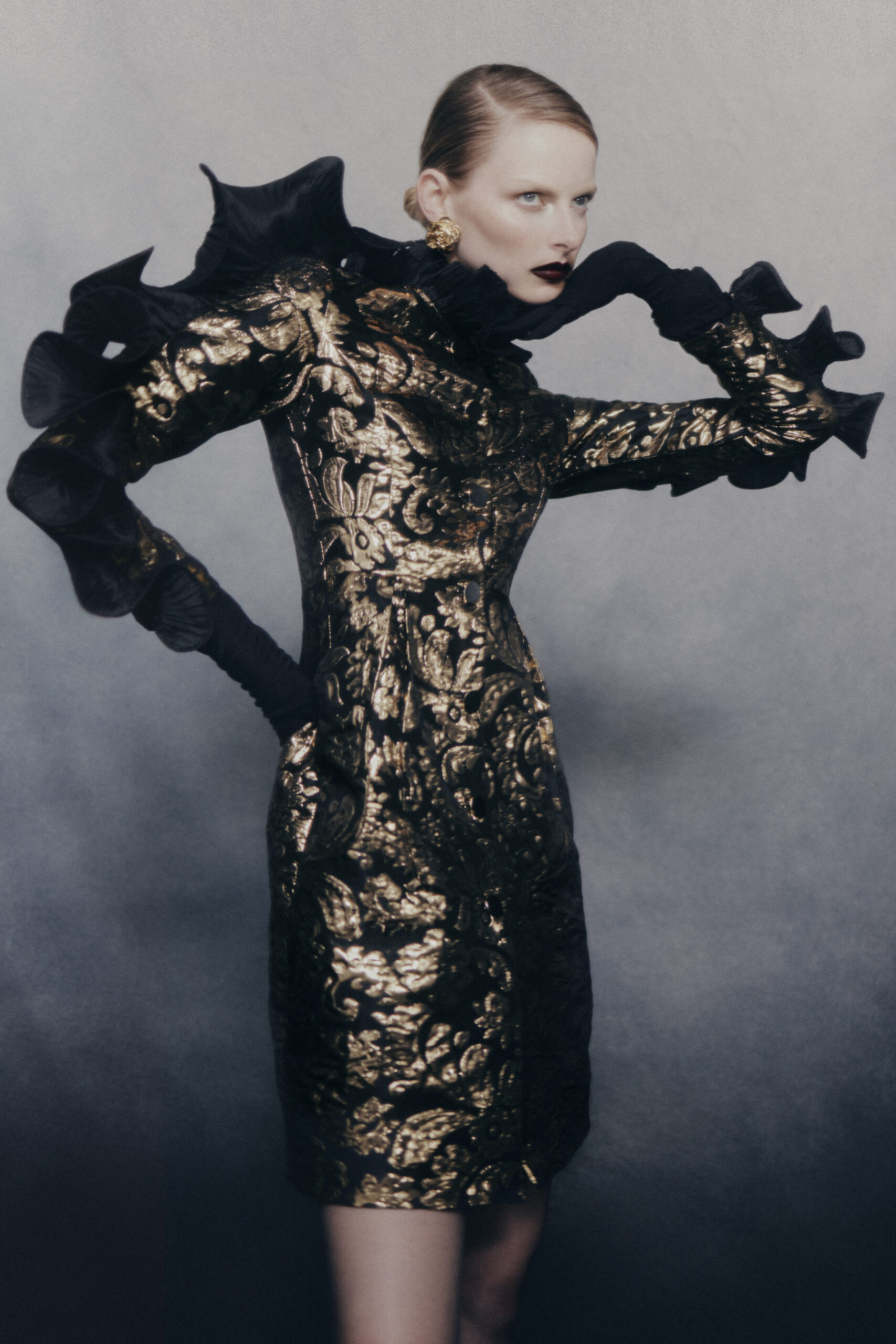Gold Ruffle Coat Dress - Image 3